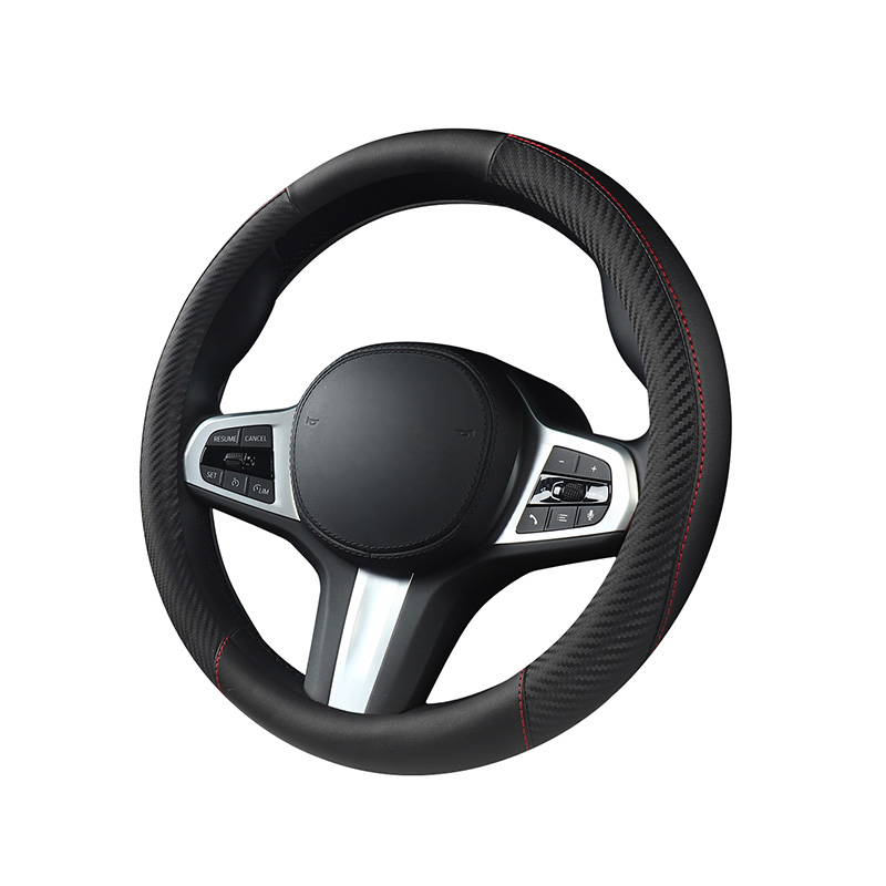 YY-B008 Black Twill Red Topstitch Anti-Slip Steering Wheel Protective Cover
